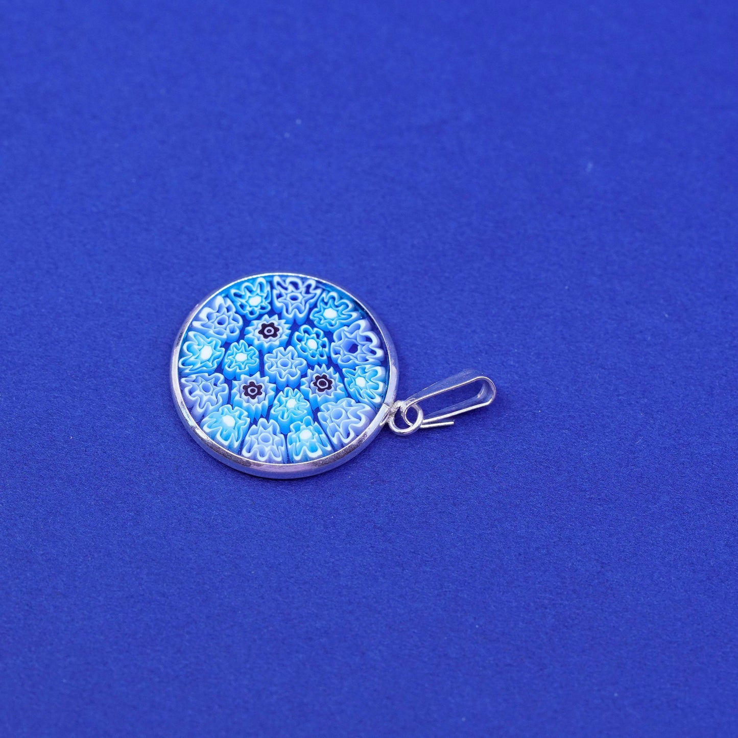 Vintage sterling 925 silver tag pendant w/ multiciori pendant, murano glass