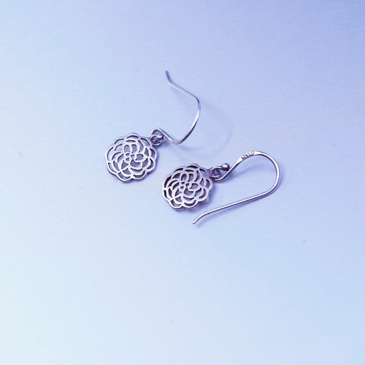 Vintage Sterling 925 silver handmade filigree flower earrings