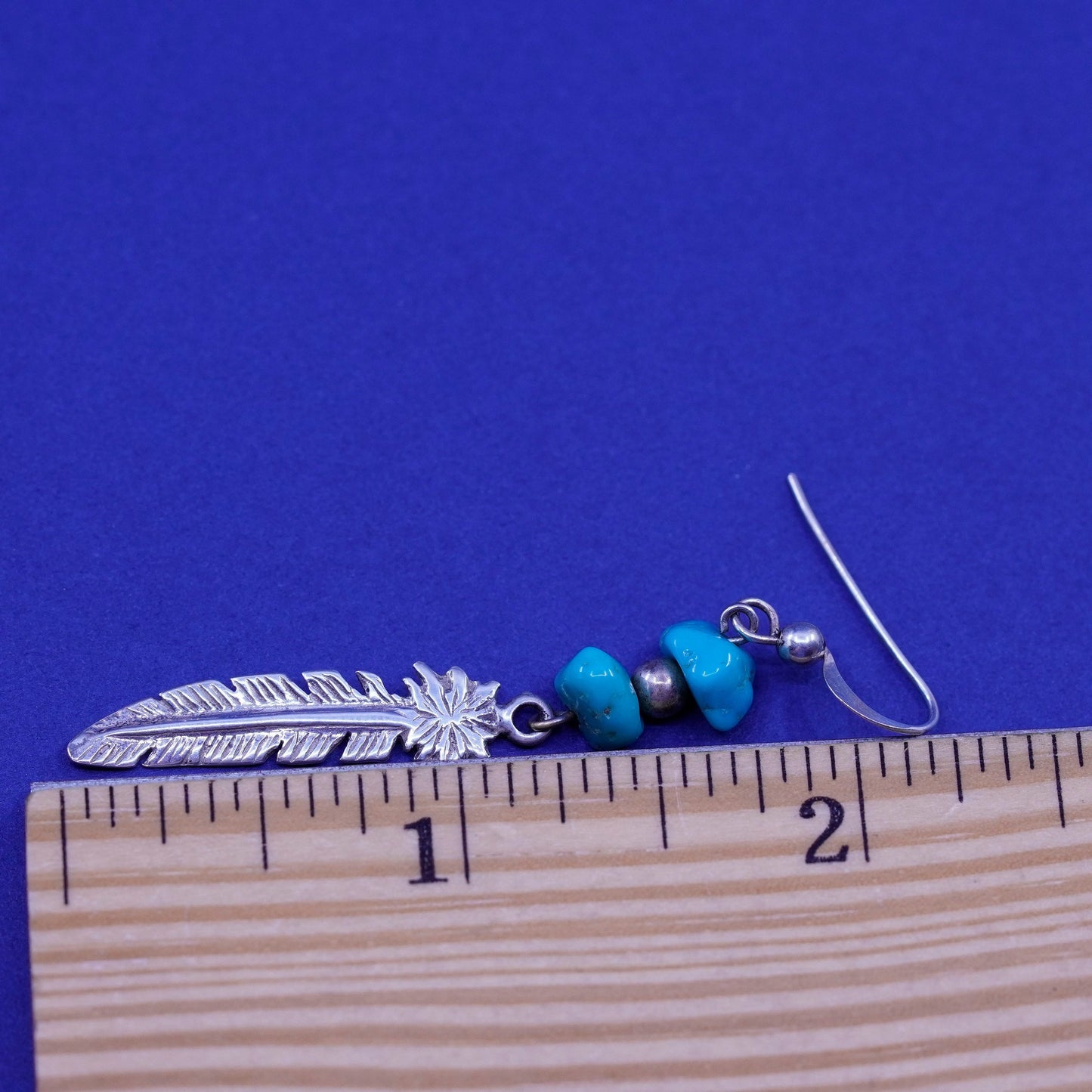 Vintage southwestern sterling 925 silver handmade earrings feathers turquoise