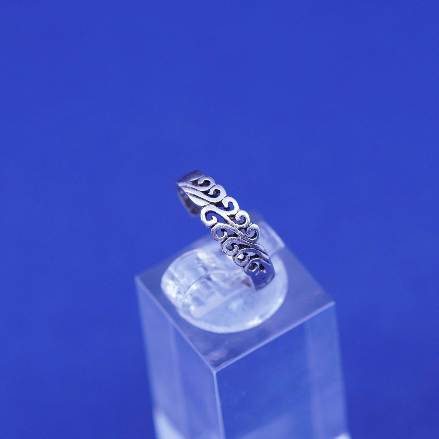 Size 4, vintage Sterling silver handmade ring, 925 filigree open band