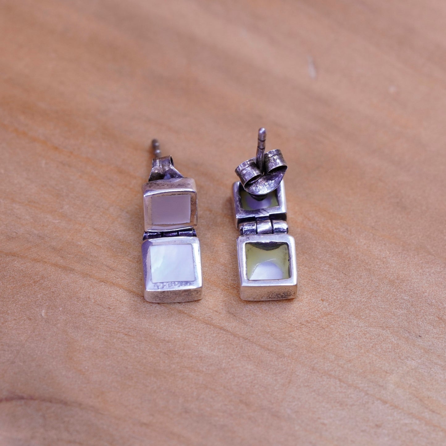 Sterling silver handmade earrings, 925 square dangle square mother of pearl
