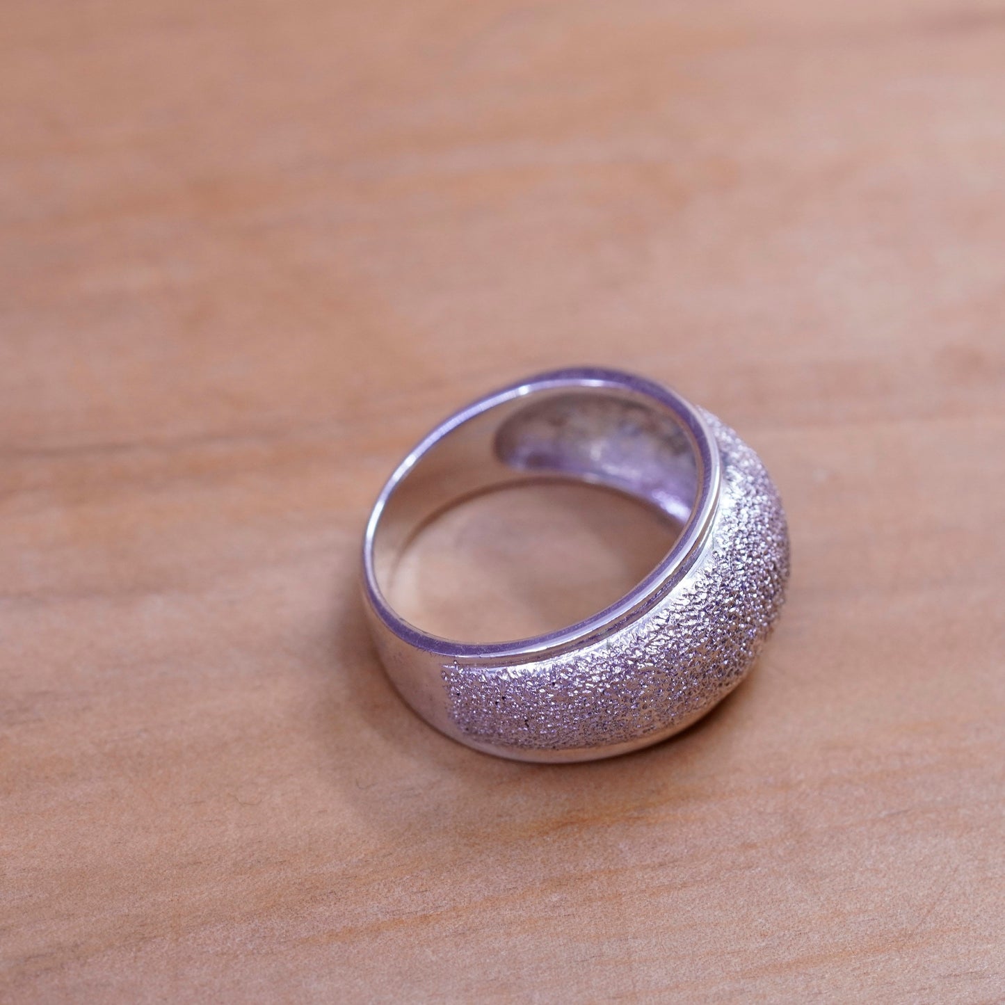 Size 9, vintage Sterling silver handmade ring, glittering 925 ribbed band