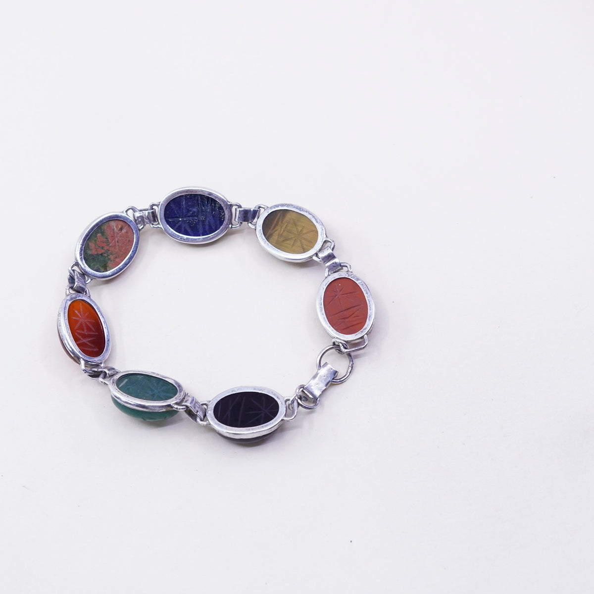 7”, GM sterling 925 silver bracelet, golden tiger eye jasper jade lapis onyx