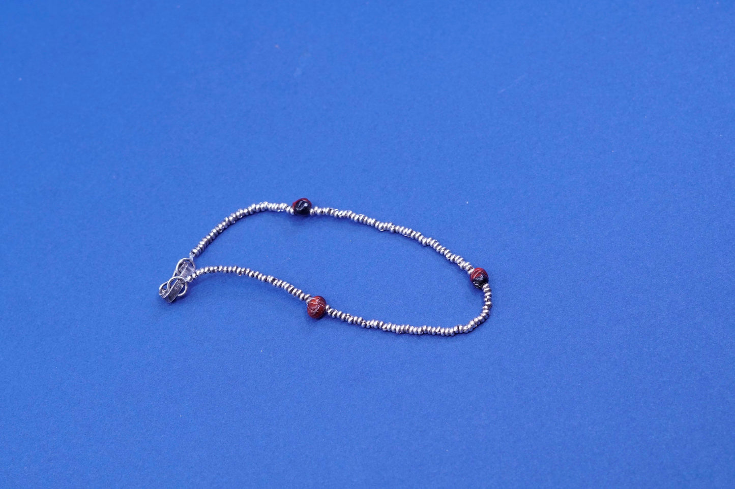 7”, vintage sterling 925 silver handmade beads and red bead bracelet
