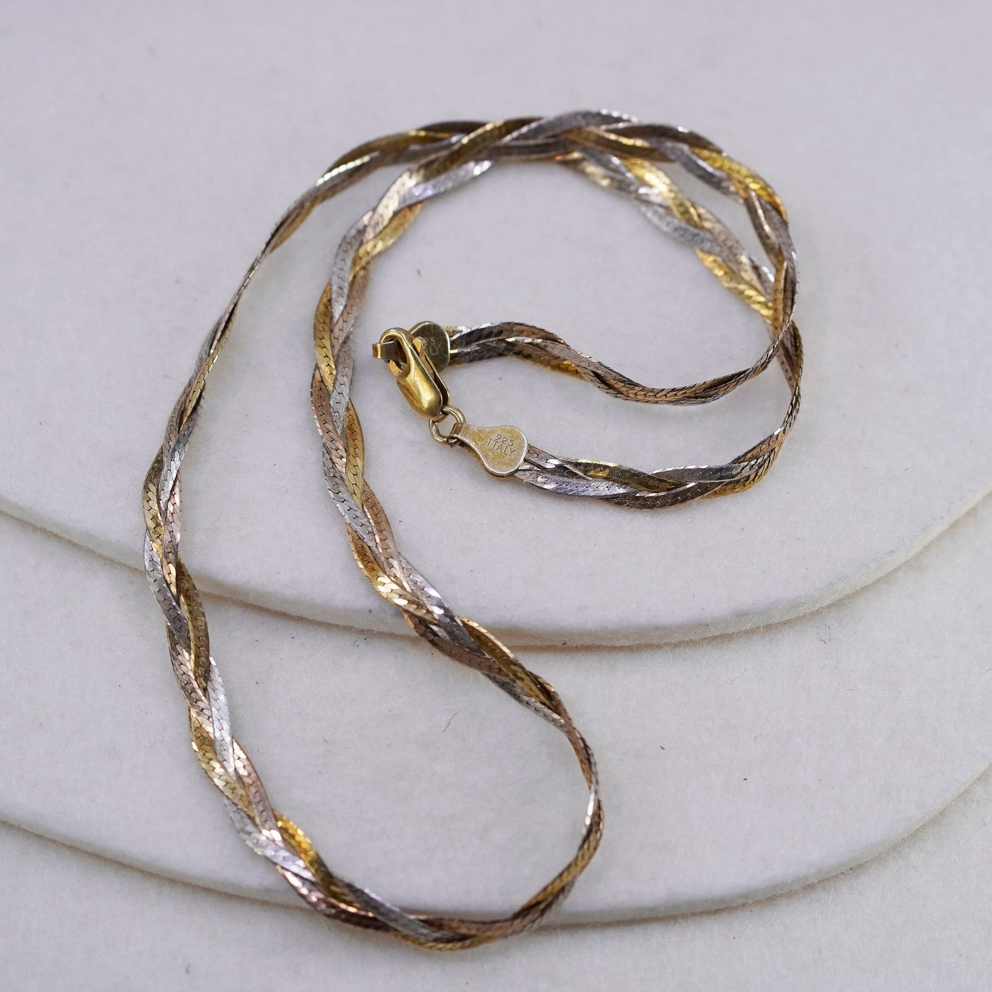 18” Italy vermeil gold Sterling 925 silver woven braided herringbone necklace