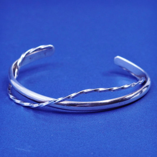 7”, Native American sterling silver handmade bracelet, 925 twisted cable cuff