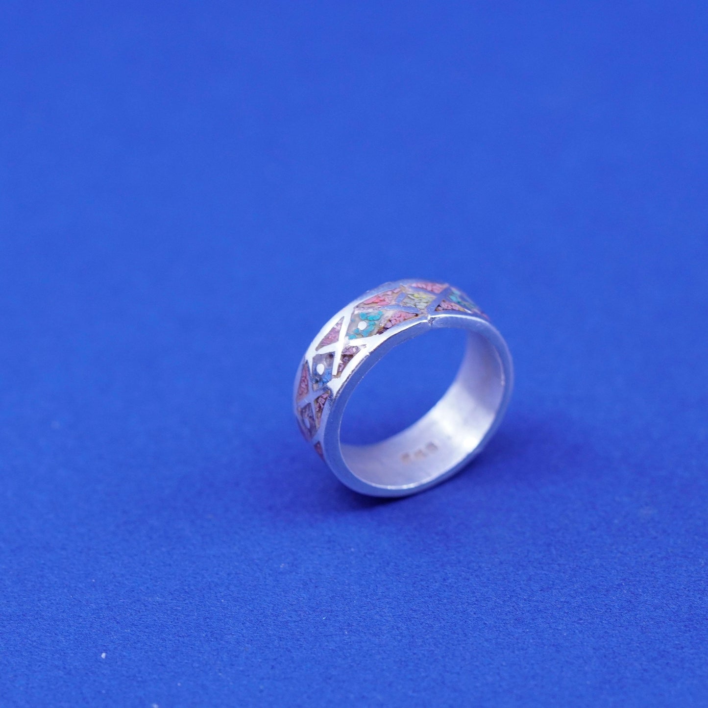 Size 6.5, zuni sterling silver ring, 925 band turquoise coral, Native American