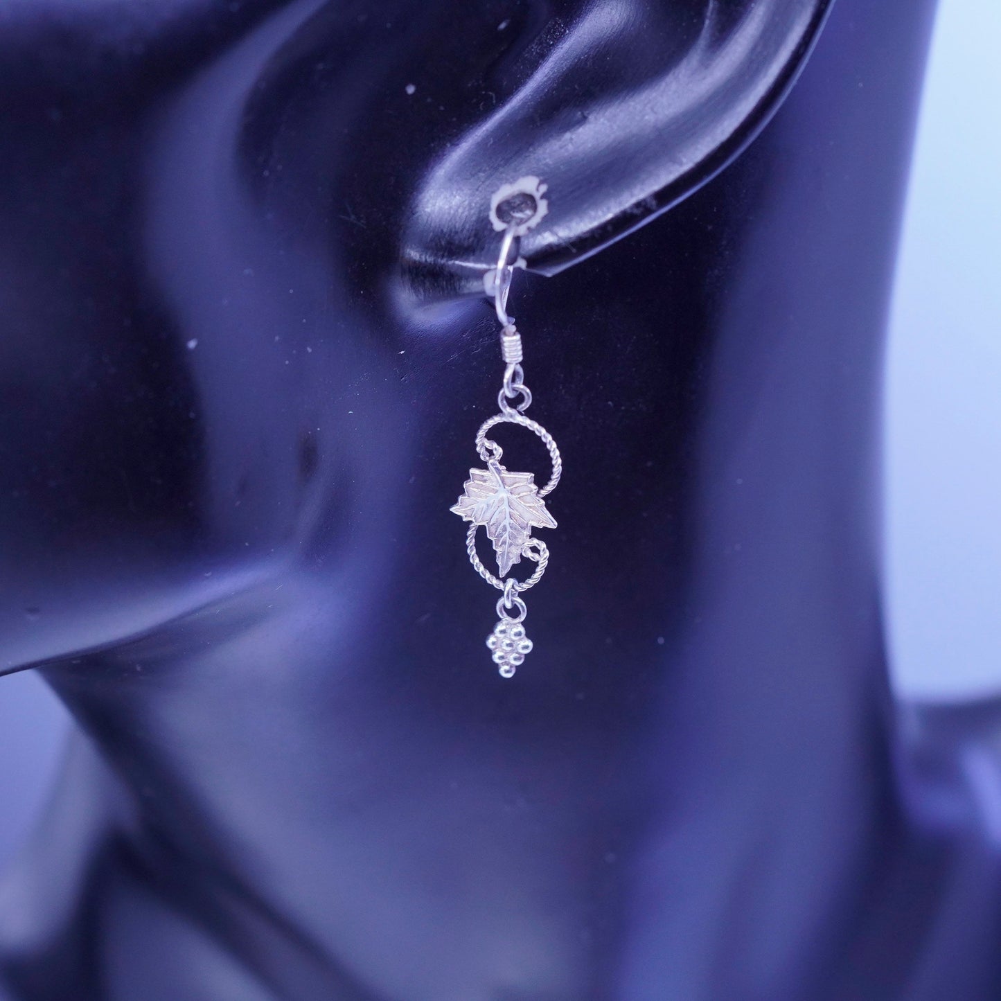 Vintage Sterling 925 silver handmade grapes leaf earrings