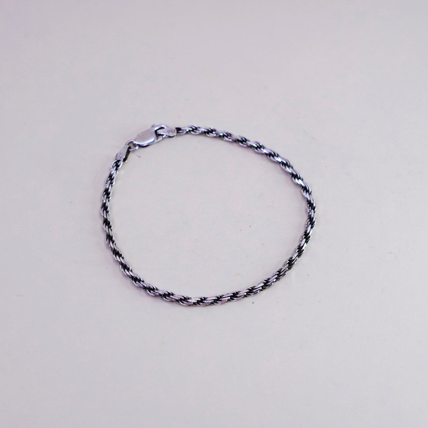 7”, 3mm, vintage Sterling silver rope chain, Italy 925 men’s bracelet