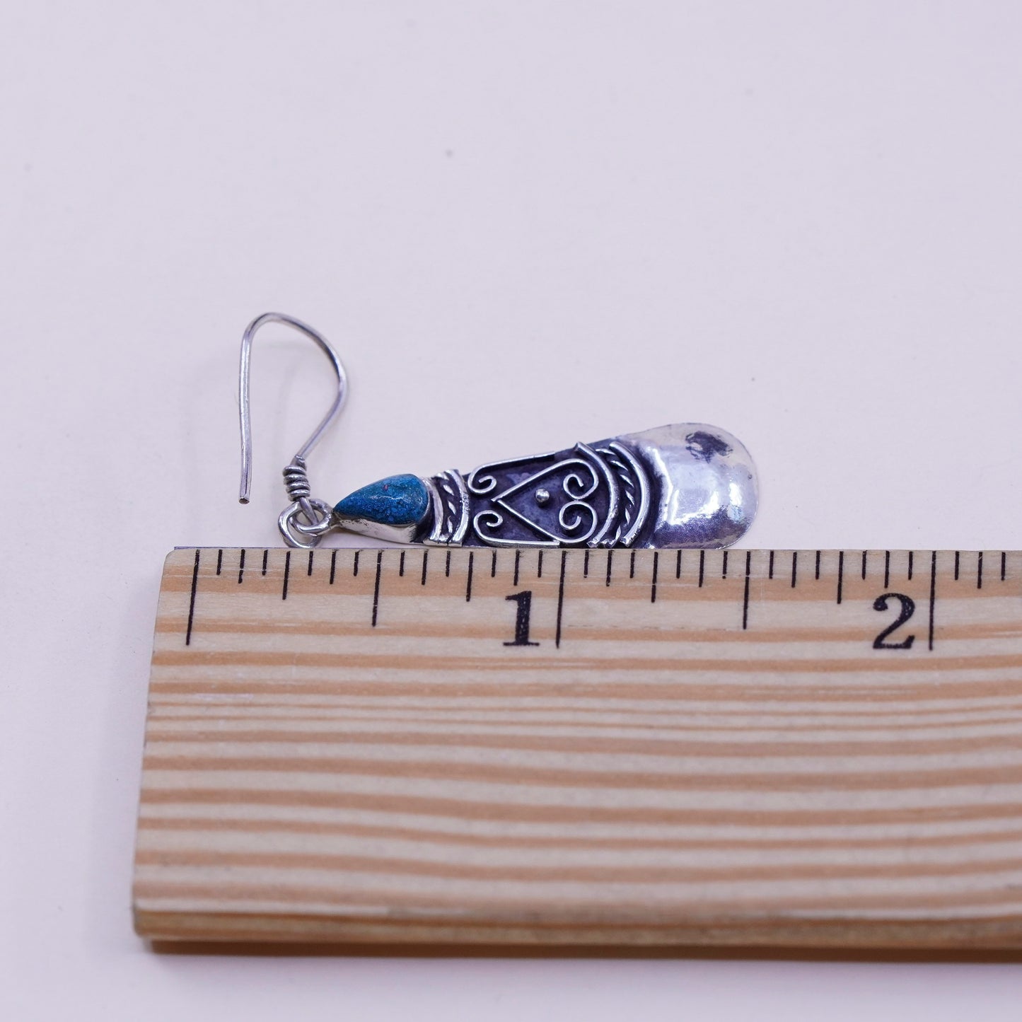 Vintage Sterling silver earrings, 925 teardrop dangle with malachite