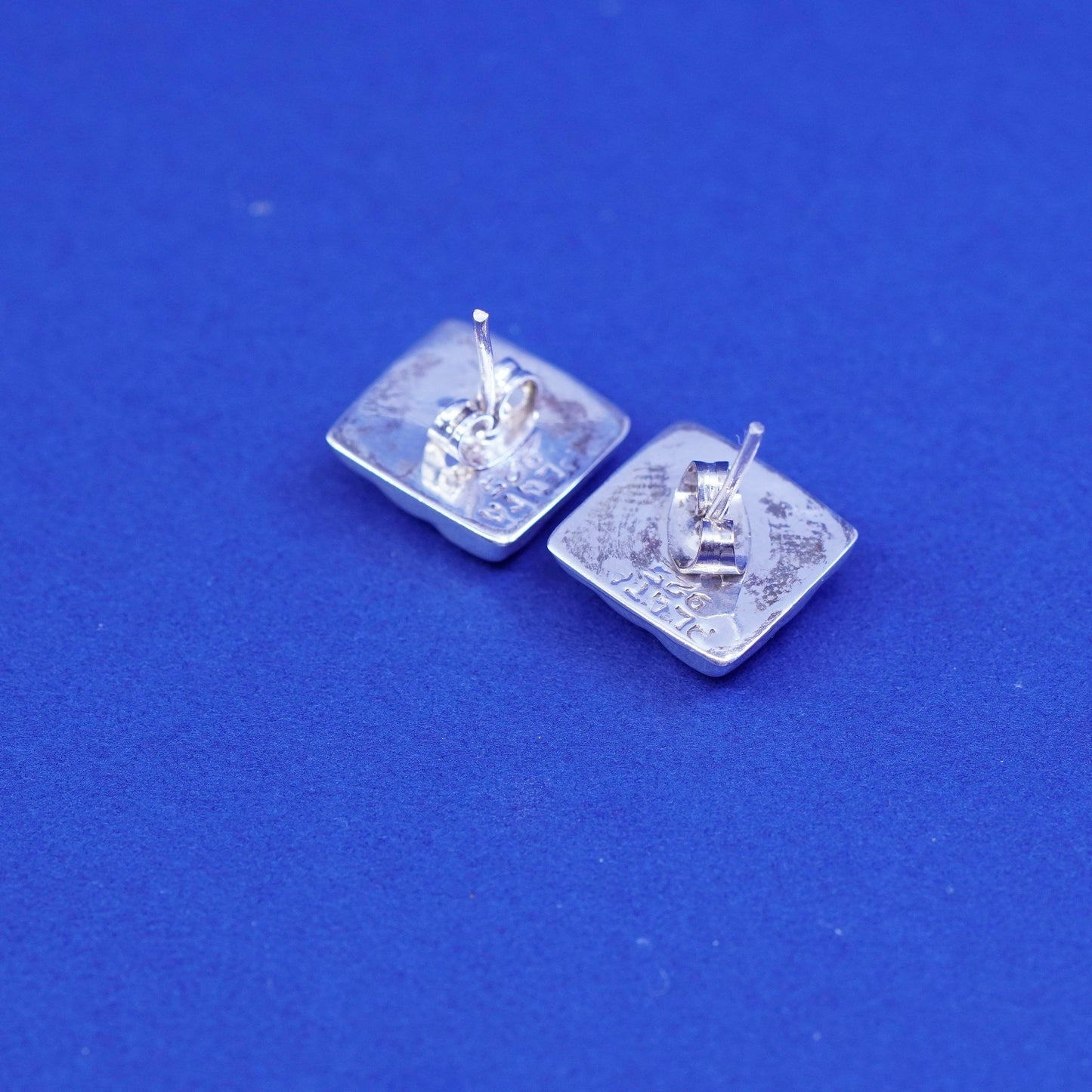 Southwestern Sterling 925 silver handmade ribbed square studs earrings abalone