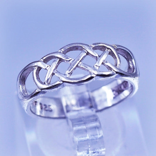 Size 7, Sterling 925 silver handmade ring, Irish Celtic braided textured band