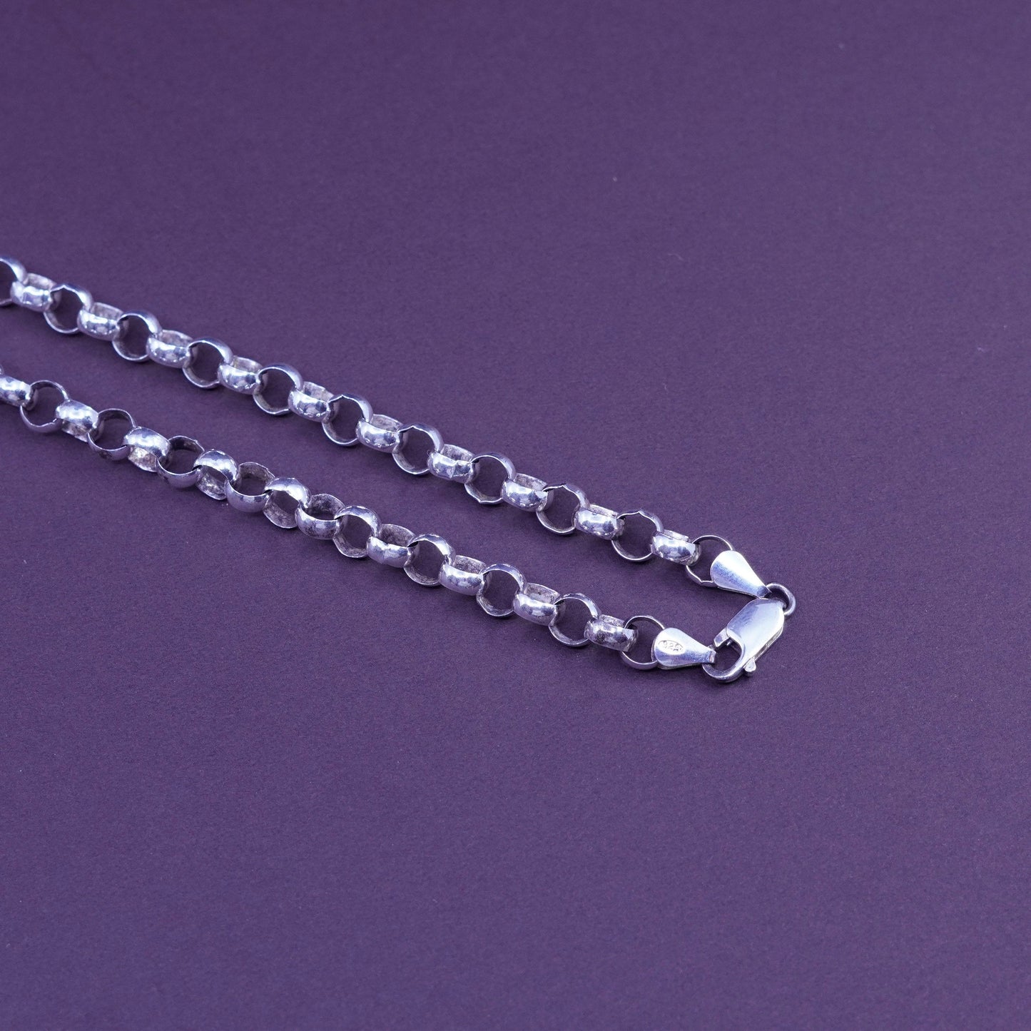 19”, 7mm, vintage Sterling silver necklace, 925 bold circle link chain