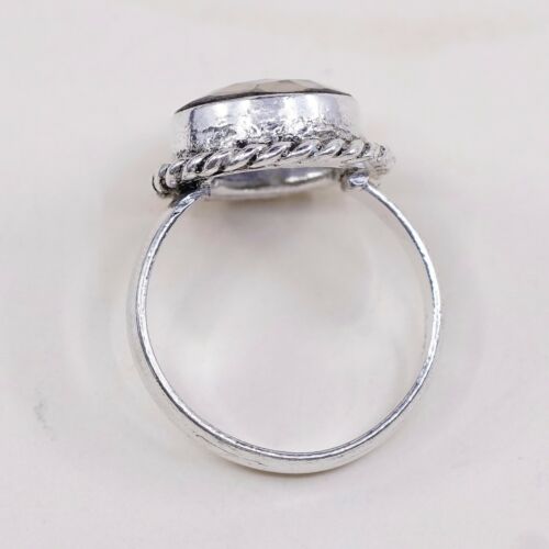 Sz 8.5, Sterling Silver Ring, 925 Silver Engagement Ring W/ Smoky Crystal