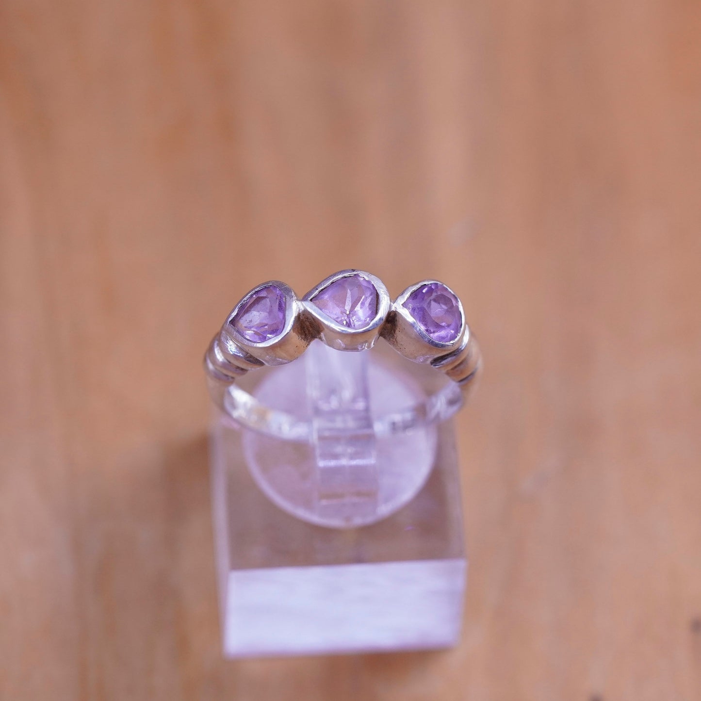 Size 8, vintage Sterling silver handmade ring, 925 band with amethyst
