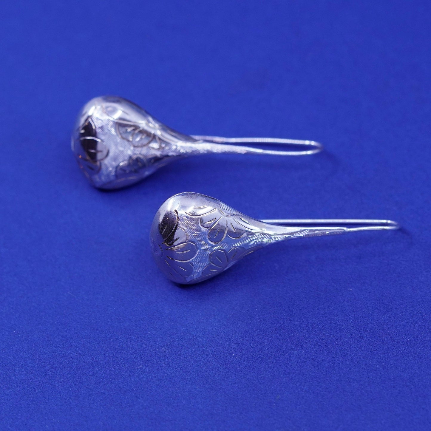 Vintage sterling silver handmade earrings, minimal 925 teardrop drops