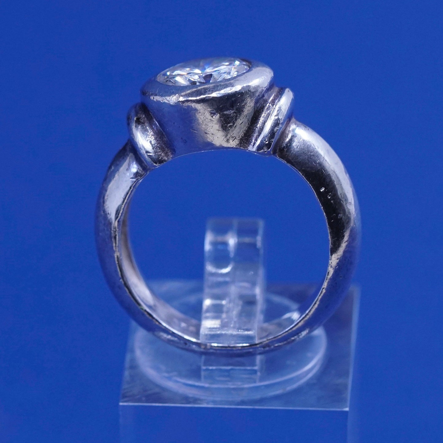 Size 6.75, vintage Sterling silver handmade ring, 925 engagement ring w/ cz