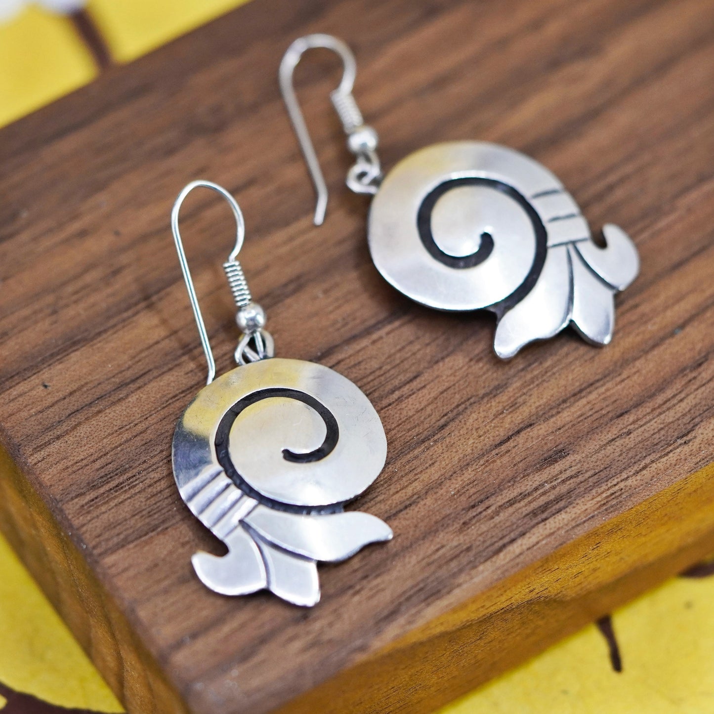 Vintage Sterling 925 silver handmade earrings with swirly dangle