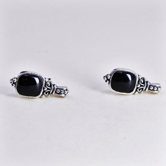 Vintage Sterling silver handmade earrings, Mexico 925 studs with onyx