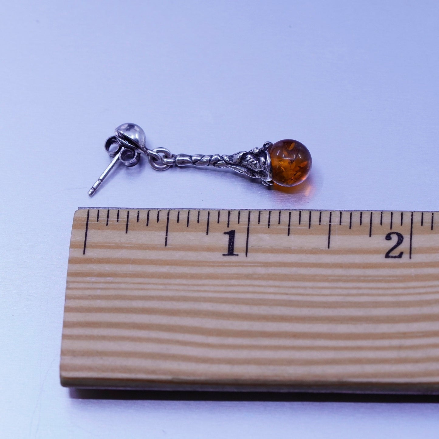 Vintage jewelry | handmade Sterling 925 silver teardrop earrings with amber