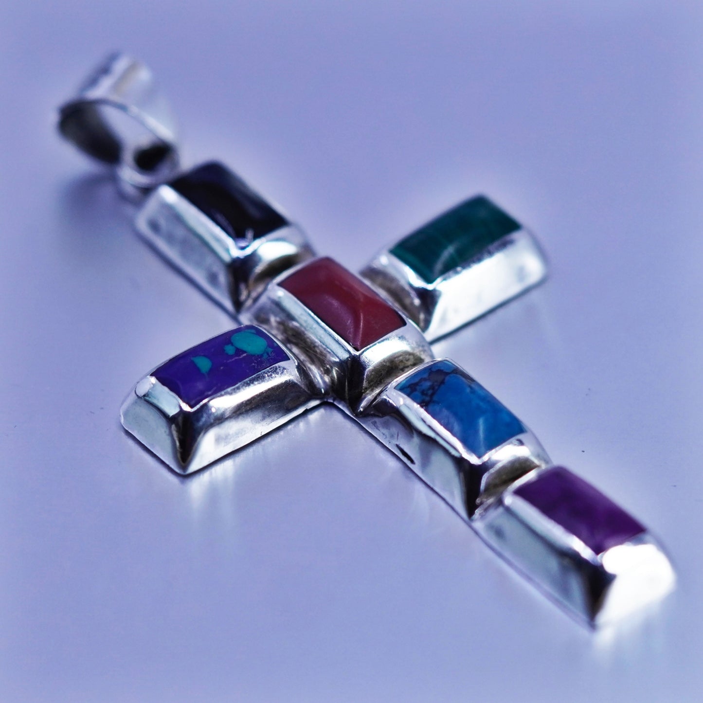 sterling 925 silver handmade cross pendant with turquoise jasper malachite onyx