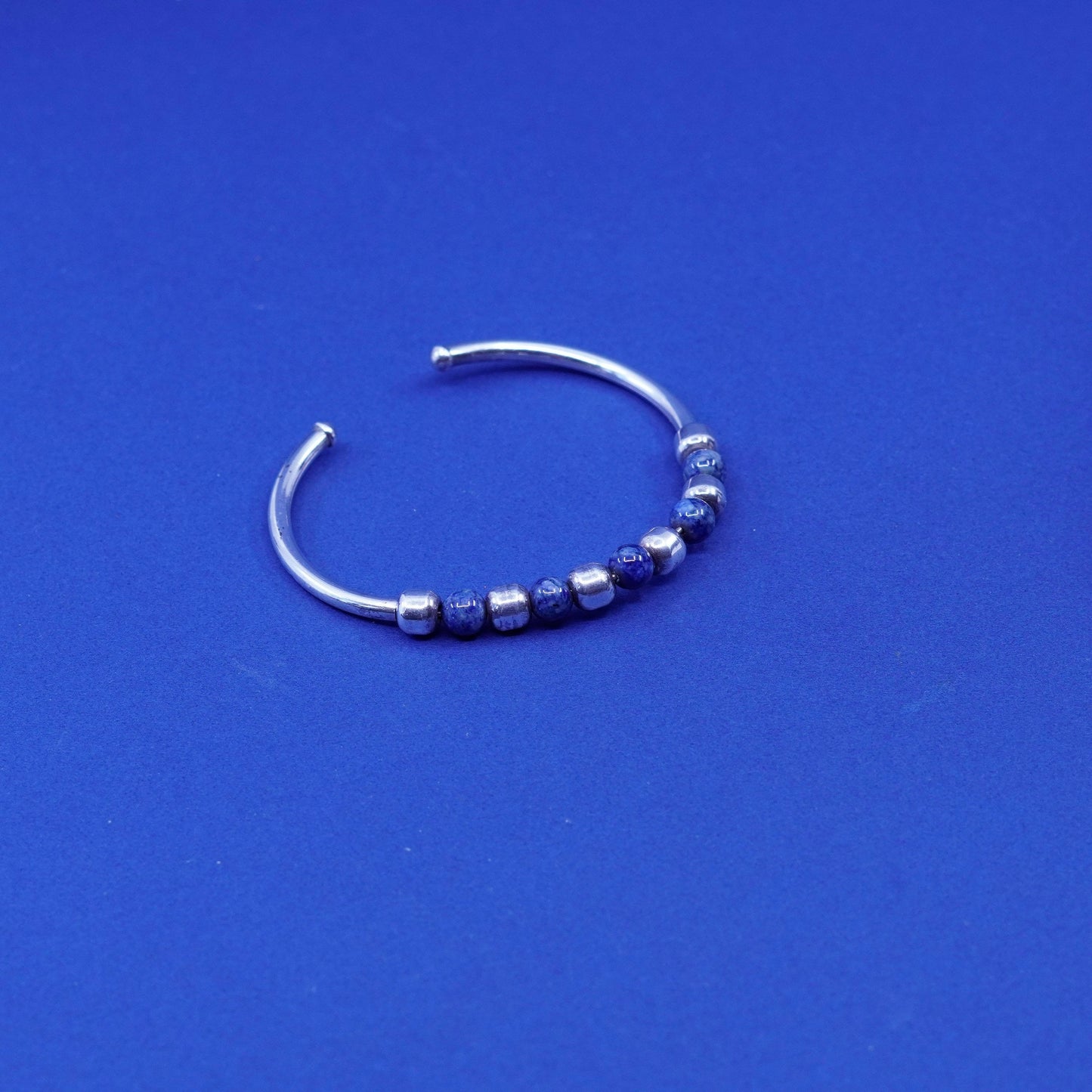 6.5”, stackable sterling silver bracelet, modern 925 cuff w/ sodalite beads