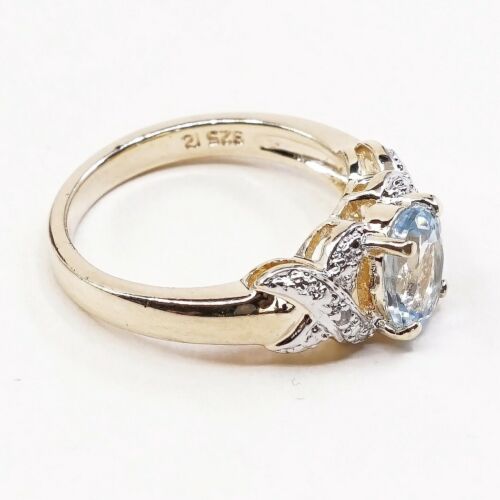 Sz 7.25, vermeil, gold over Sterling 925 Silver Ring W/ Topaz, stamped 925