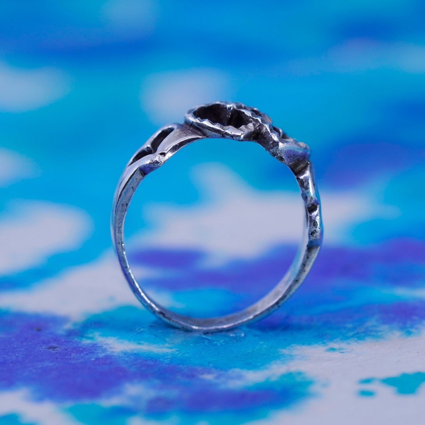 Size 7.5, vintage sterling silver handmade ring, 925 stackable heart band