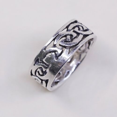 Size 7.75, Vtg Sterling Silver Handmade Ring, 925 Band W/ Filigree Woven Whirl