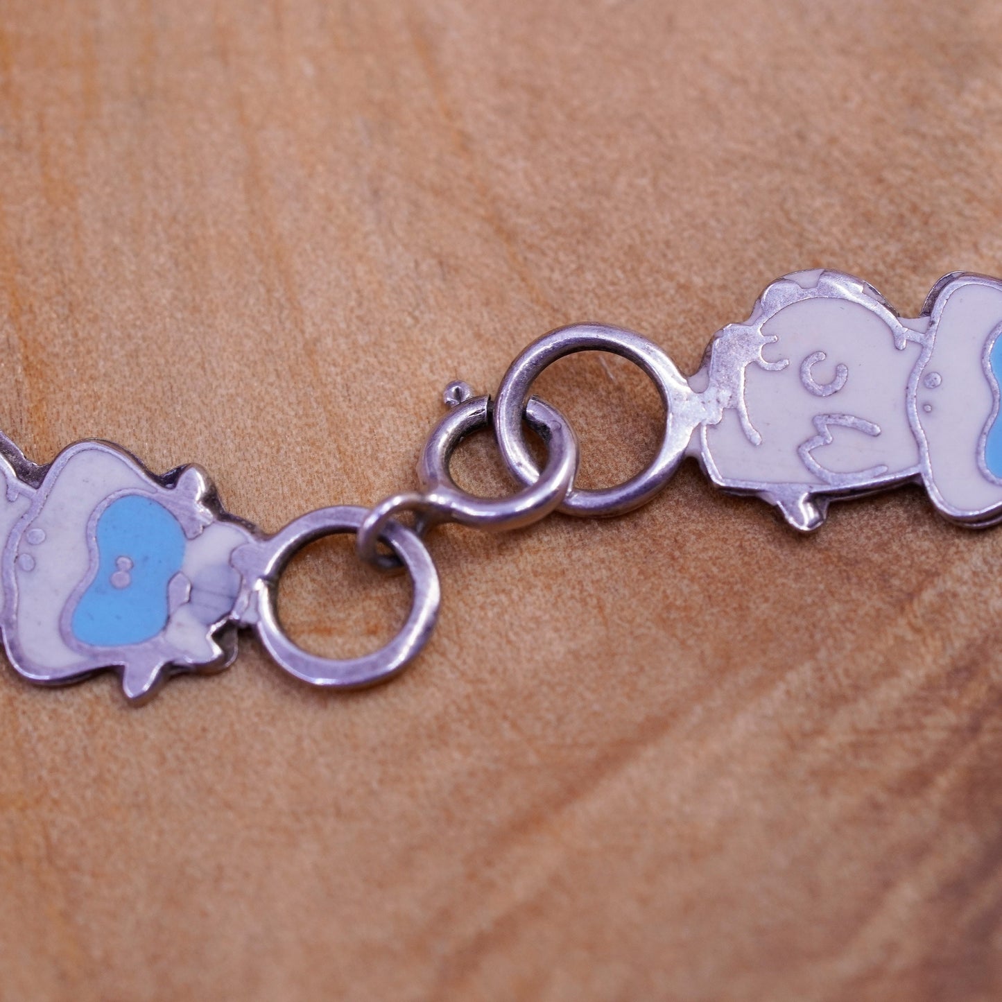 7”, vintage jewelry Sterling 925 silver handmade bracelet with enamel cow