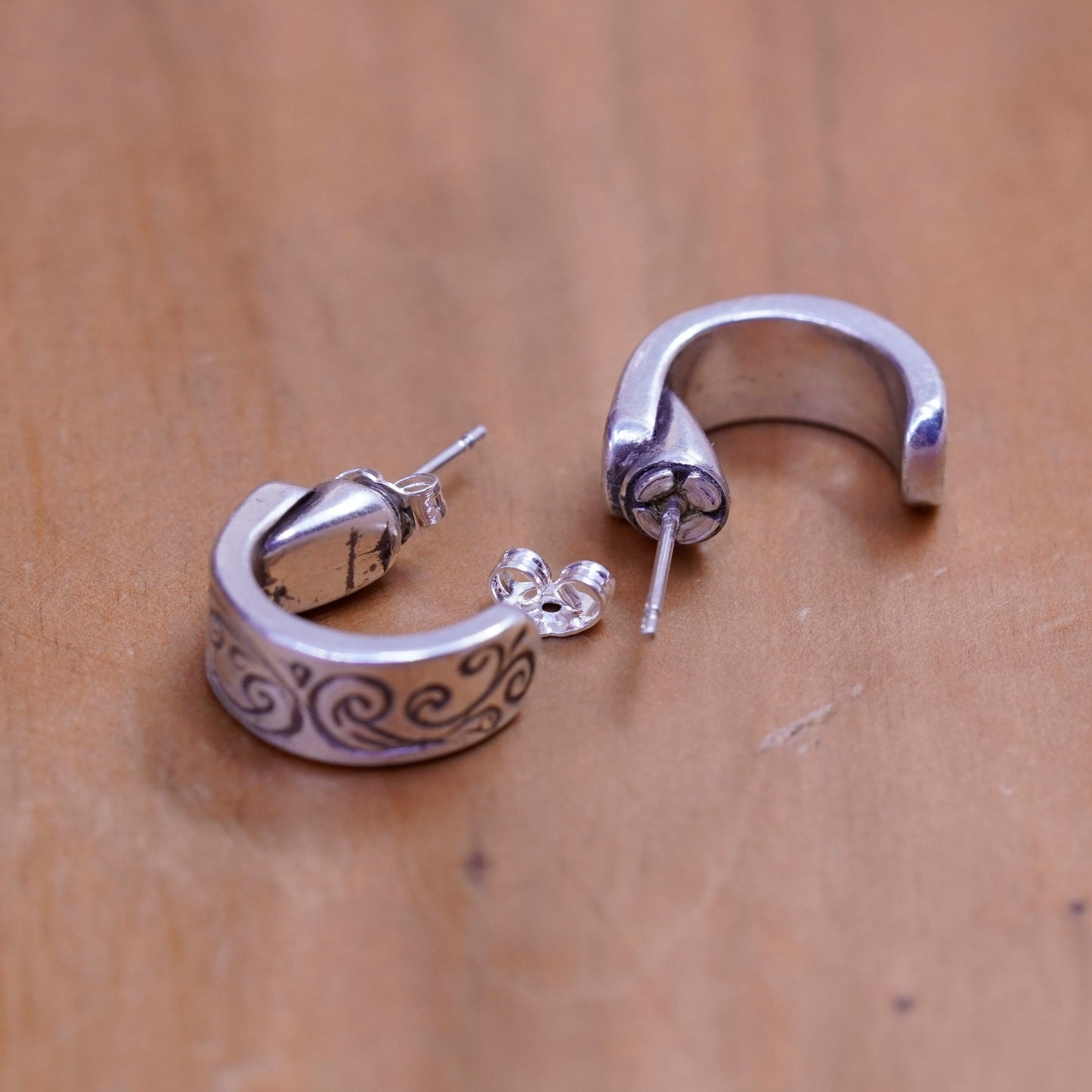 Vintage Sterling silver handmade earrings, 925 huggie, hoops studs