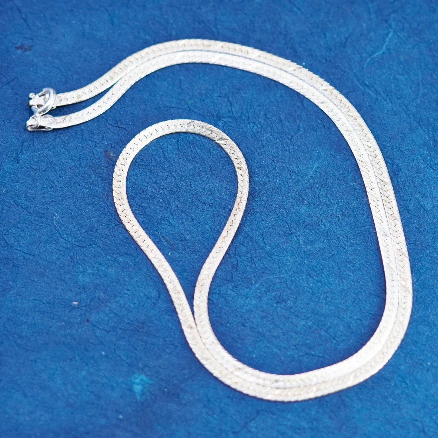 18”, vintage Sterling silver handmade necklace, textured 925 herringbone chain