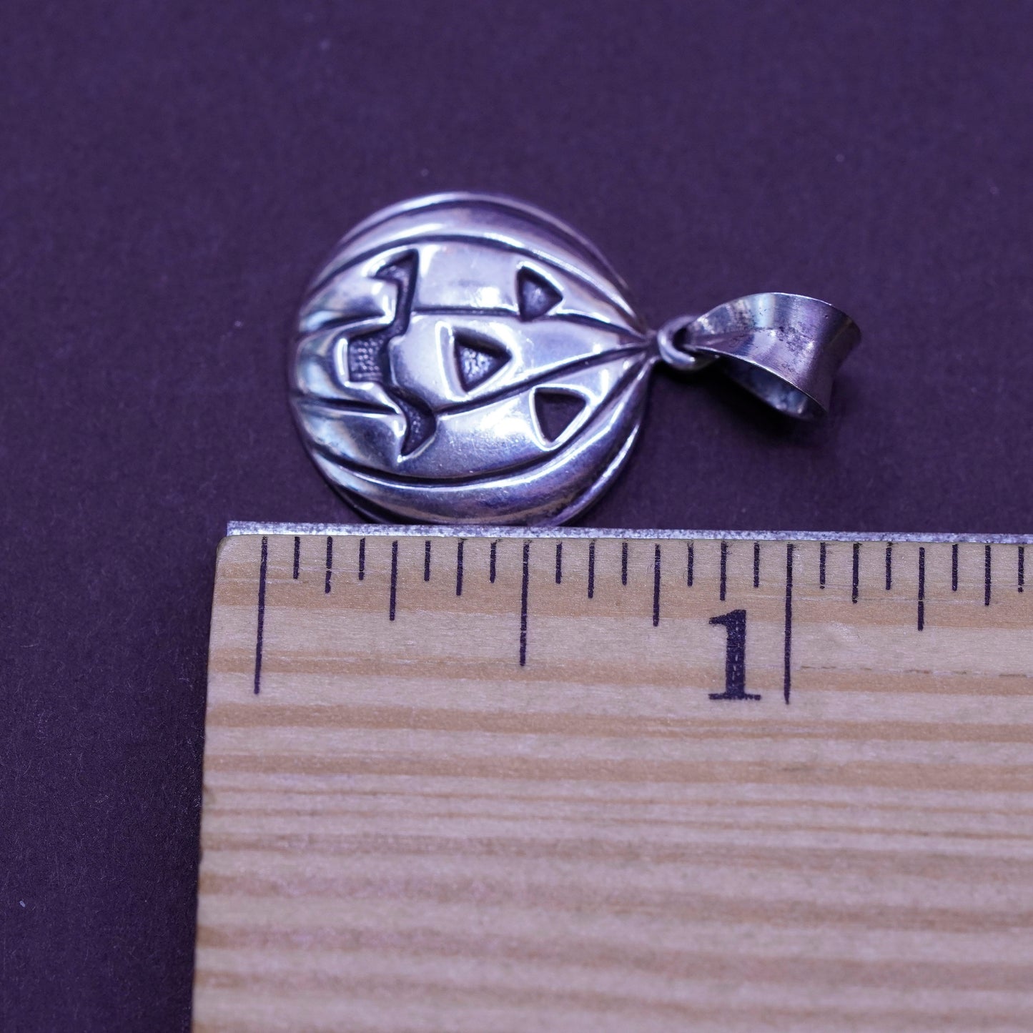 Vintage Sterling silver handmade pendant, 925 Halloween pumpkin
