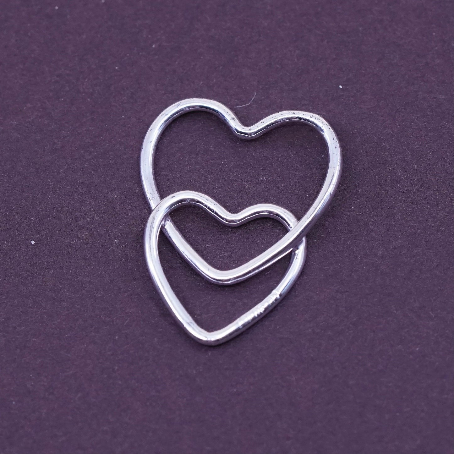 Vintage Sterling silver handmade pendant, 925 double heart charm
