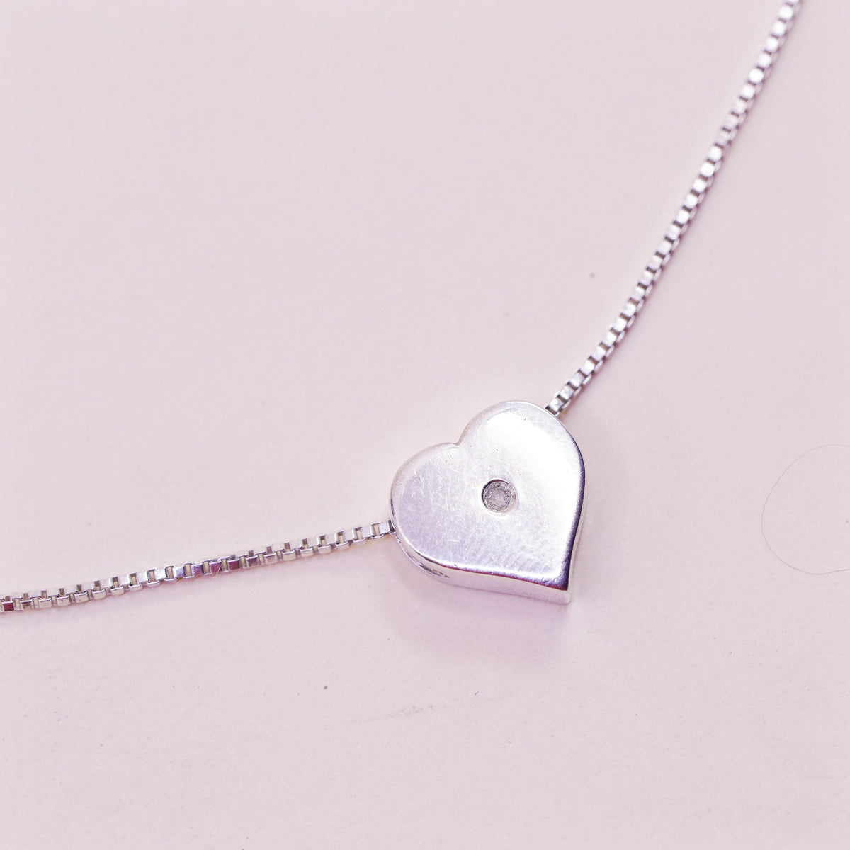 16”, sterling silver handmade necklace, 925 flatten circle chain heart Pendant