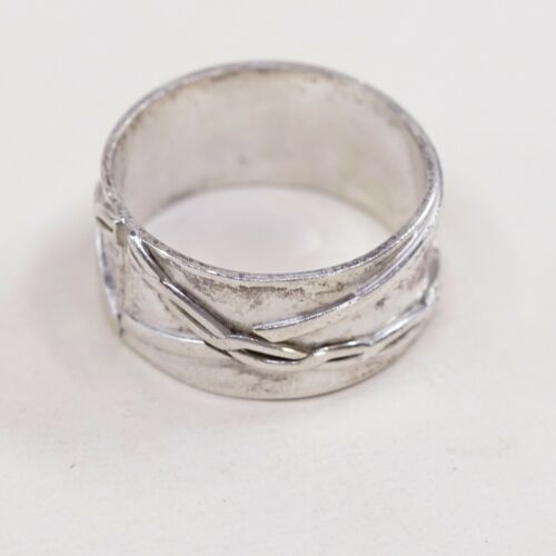 Size 9, Vtg Sterling Silver Handmade Ring 925 Silver Band w/ Cable Embossed