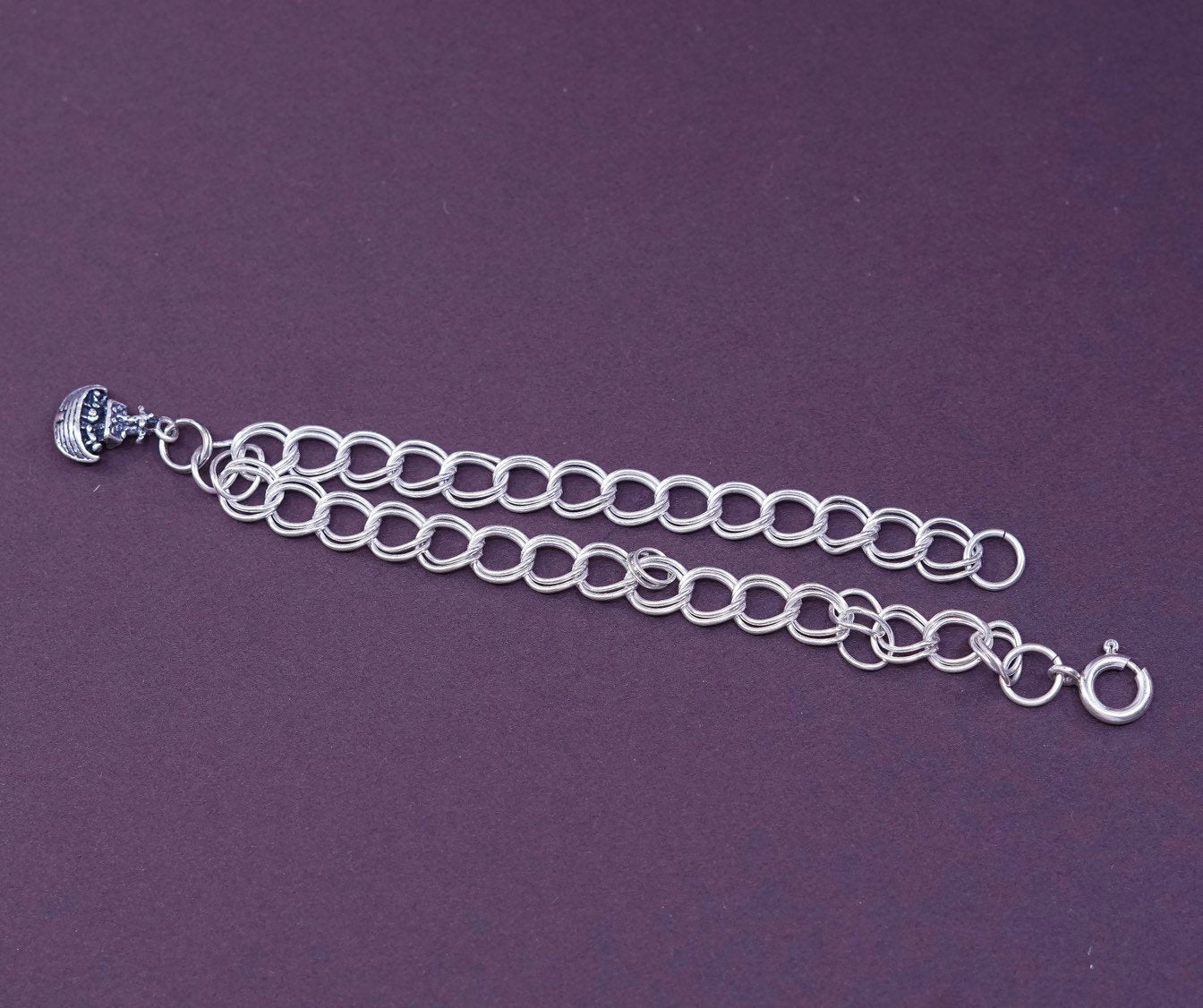 7.5", 5mm Sterling silver double curb bracelet, 925 bracelet w Noah’s ark charm