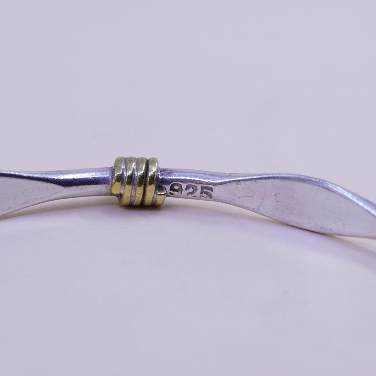 8”, vintage sterling 925 silver handmade stackable bracelet, bangle with brass