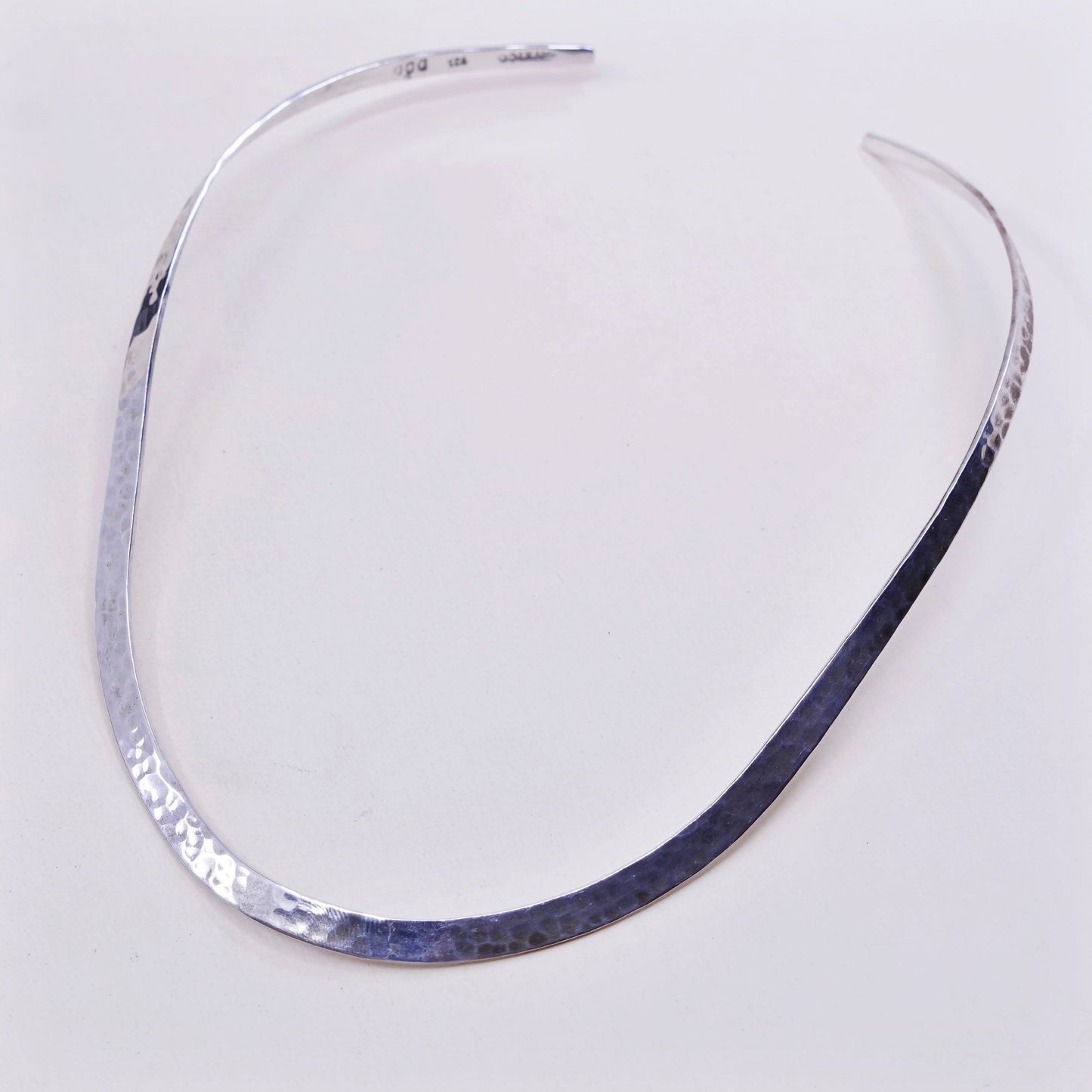14”, mexico DDD sterling silver choker collar necklace, 925 hammered necklace