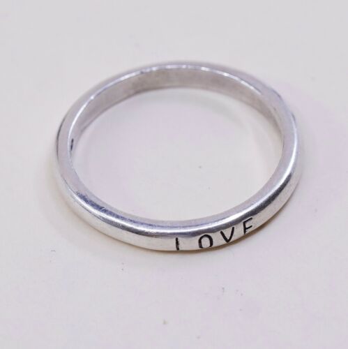 Sz 8, Vtg WJ Sterling Silver Handmade Ring 925 Prayer “love” Stackable Band