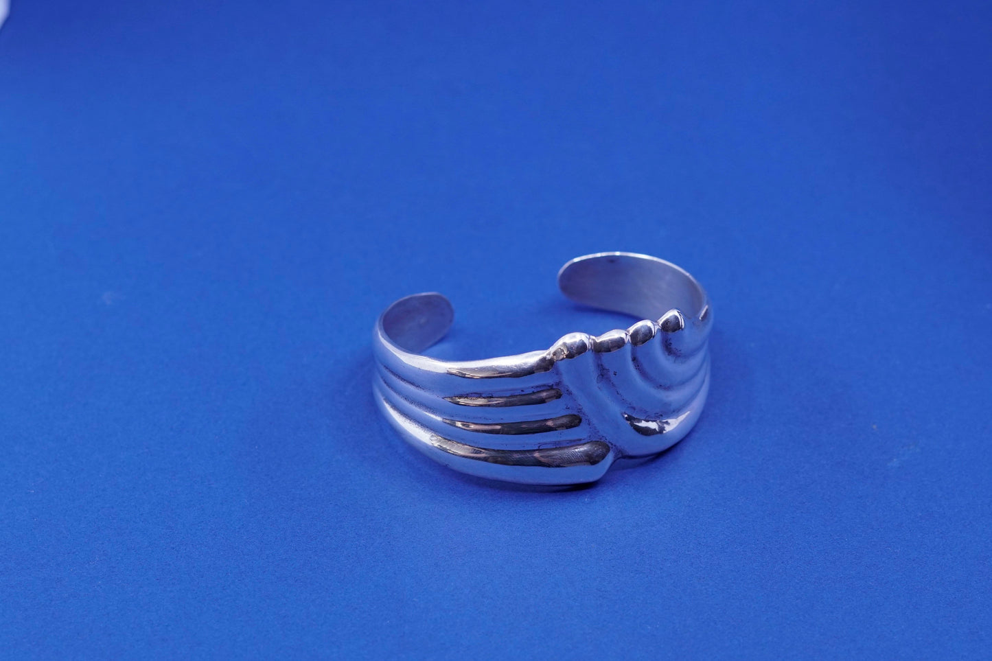 6.5”, vintage Sterling silver handmade bracelet, wide 925 ribbed wavy cuff