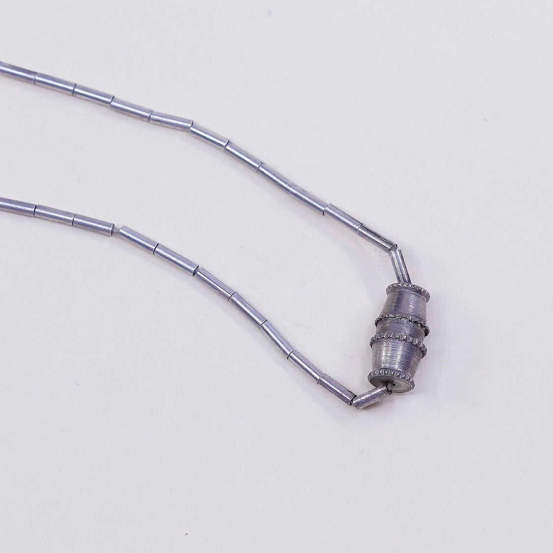 16", vtg sterling liquid silver Handmade chain w/ craved flower bone pendant