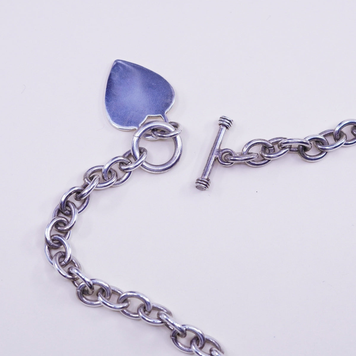 18”, sterling silver charm necklace, 925 handmade bold circle chain heart charm