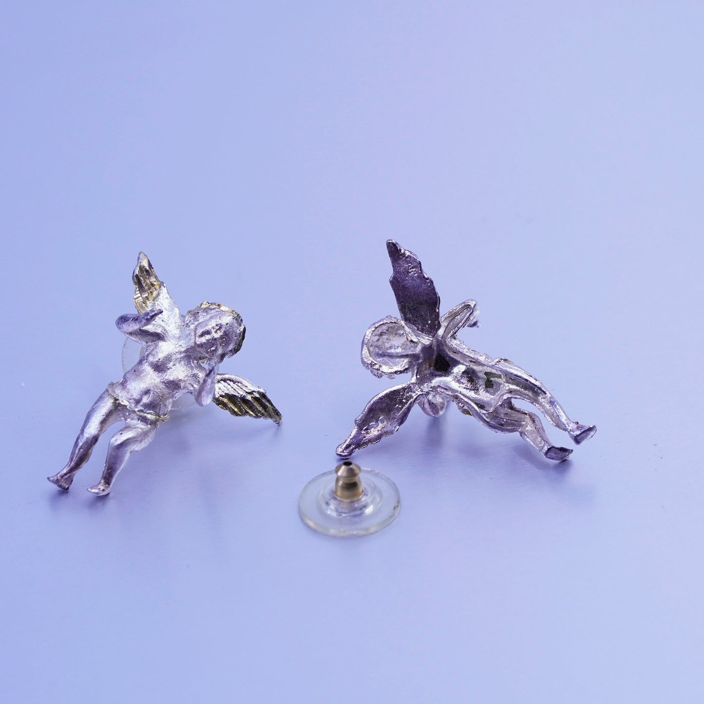 Vintage Sterling silver handmade earrings, 925 angel studs