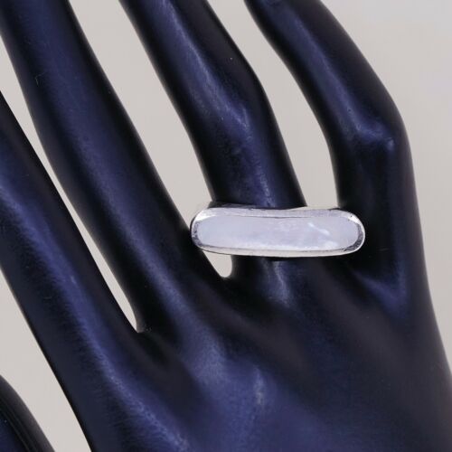 Sz 8, Vtg Sterling Silver Handmade Ring, 925 Silver Band W MOP, stamped 925