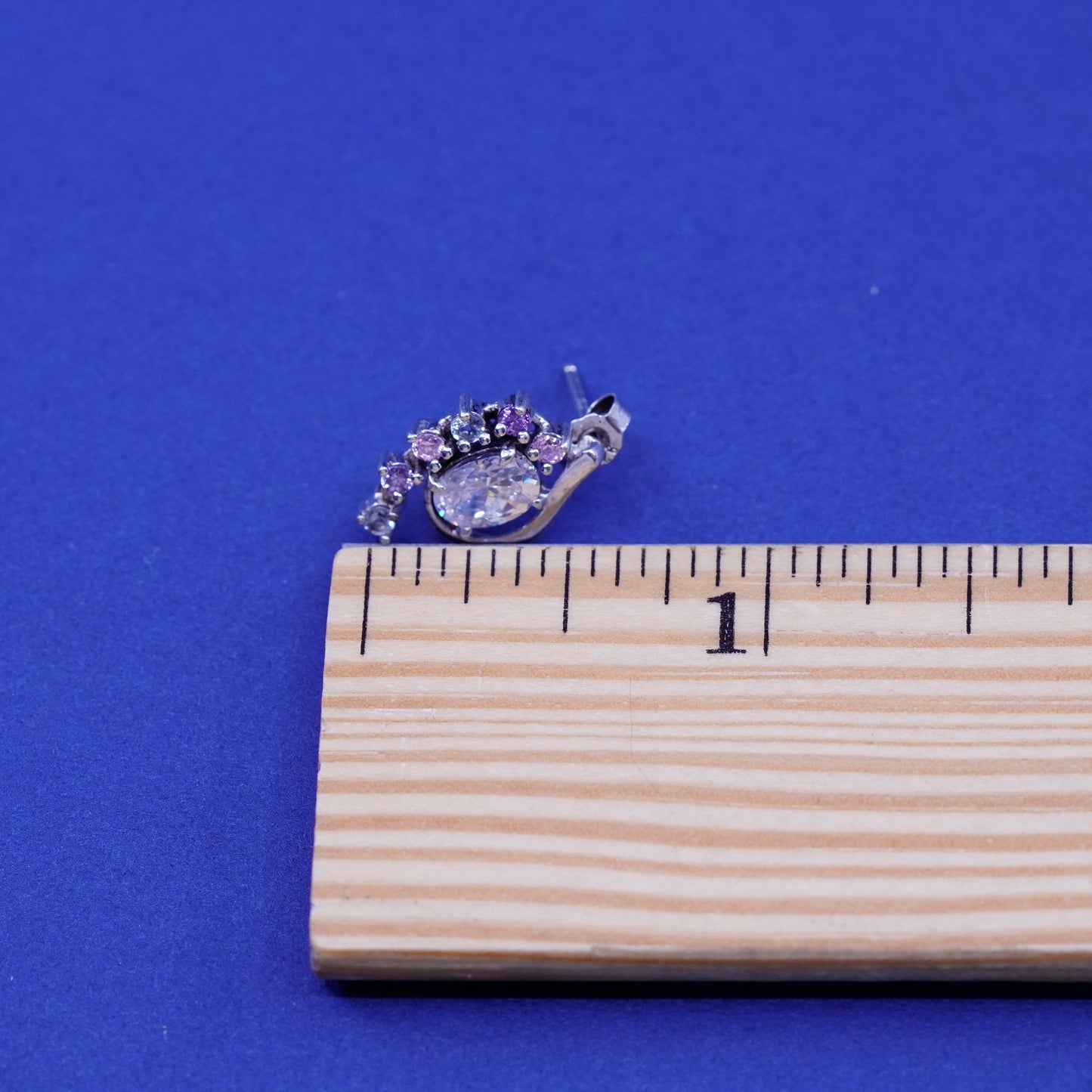 Vintage sterling silver handmade earrings, 925 studs with CZ inlay