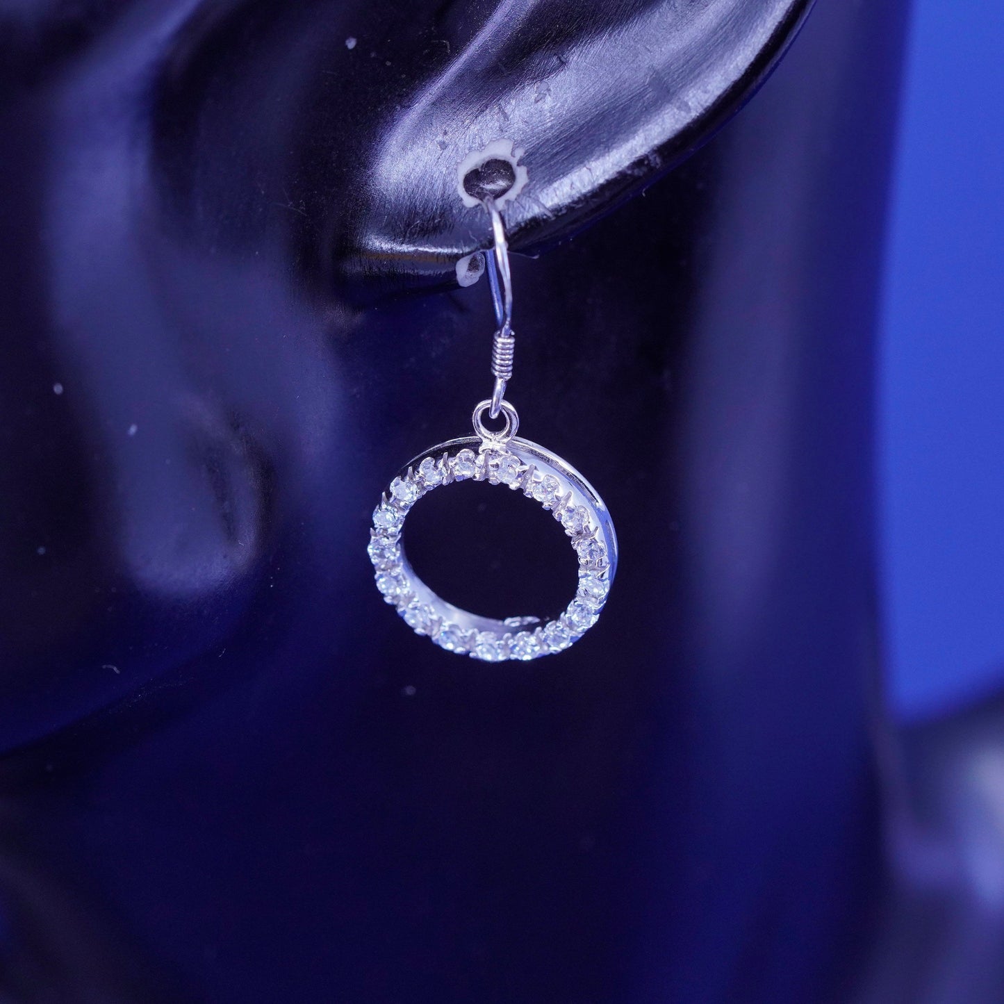 Vintage Sterling silver earrings, 925 circle with cluster cz