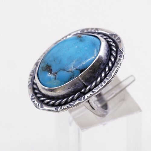 Sz 6 Vtg ELL Navajo Native American Sterling 925 Silver Morenci Turquoise Ring