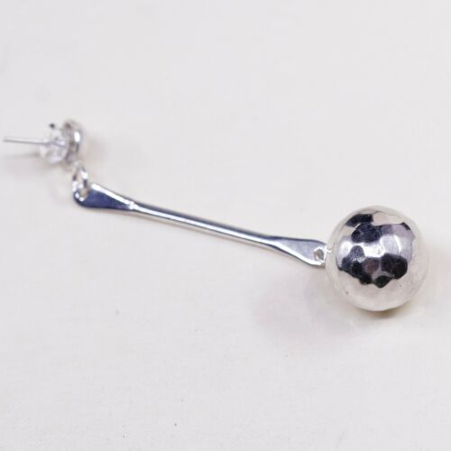 Vtg Mexico Sterling Silver Handmade Earrings, 925 Silver Studs W/ Beads Dangles