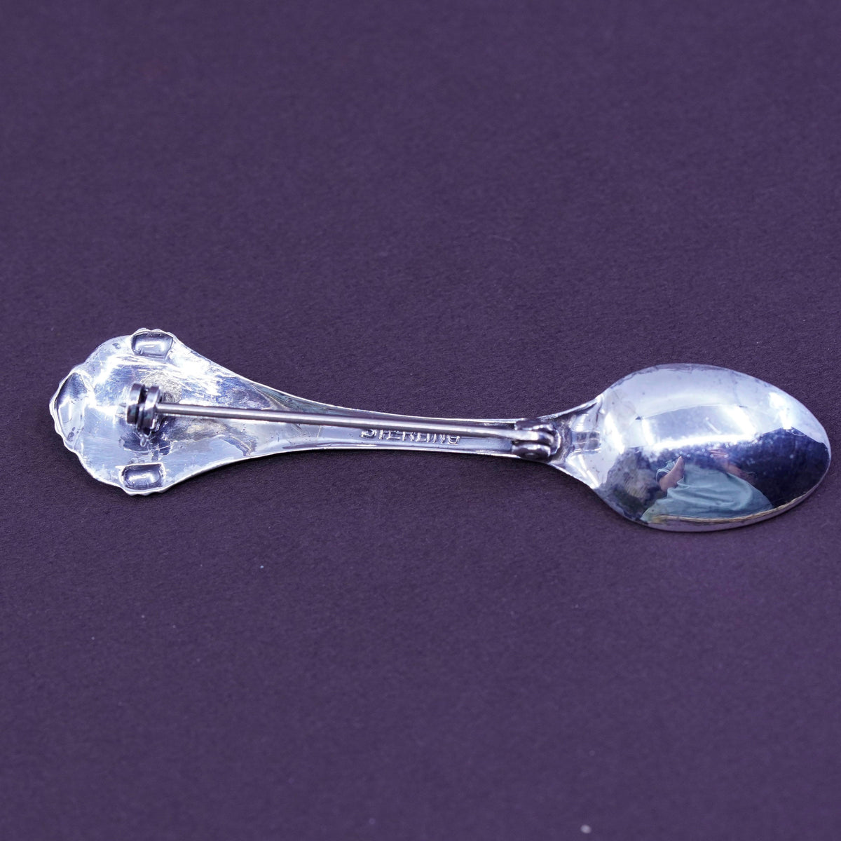 Vintage sterling silver handmade brooch, 925 spoon pin